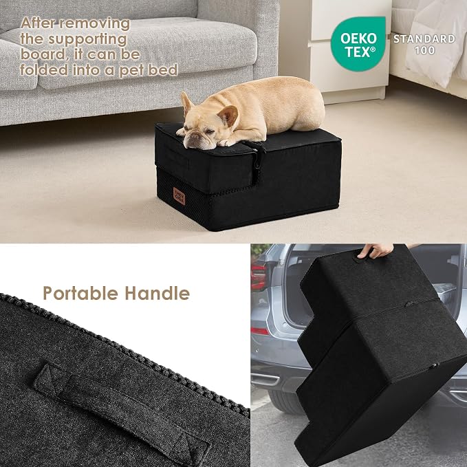 EHEYCIGA Dog Stairs for Small Dogs 13.5" H, 3-Step Dog Steps for Cats, Black