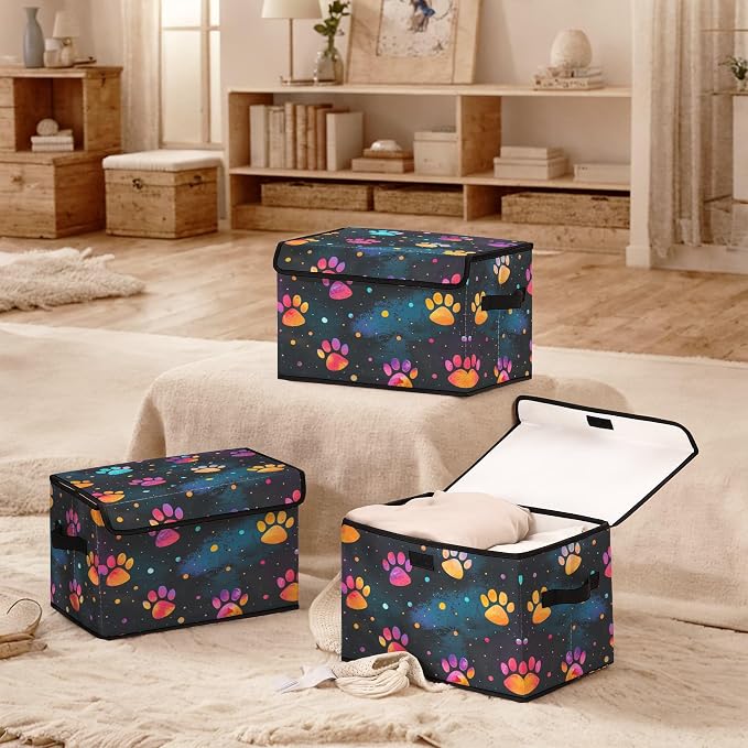 Stackable Clothes Storage Bins with Lids 3 Pack | Closet Organizers Fabric Box for Home and Office,Blanket Clothes Organizers,Under Bed Storage Containers