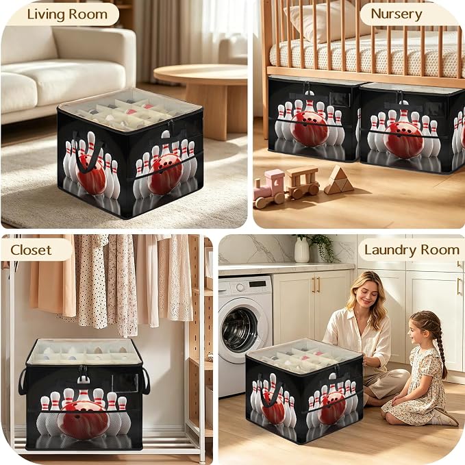 TropicalLife Bowling Ball Shoe Organizer for Closet | Foldable Shoe Storage Box Bin 16-32 Pair Shoe Storage for Sneakers, Boots & Heels with Adjustable Dividers, Clear Cover