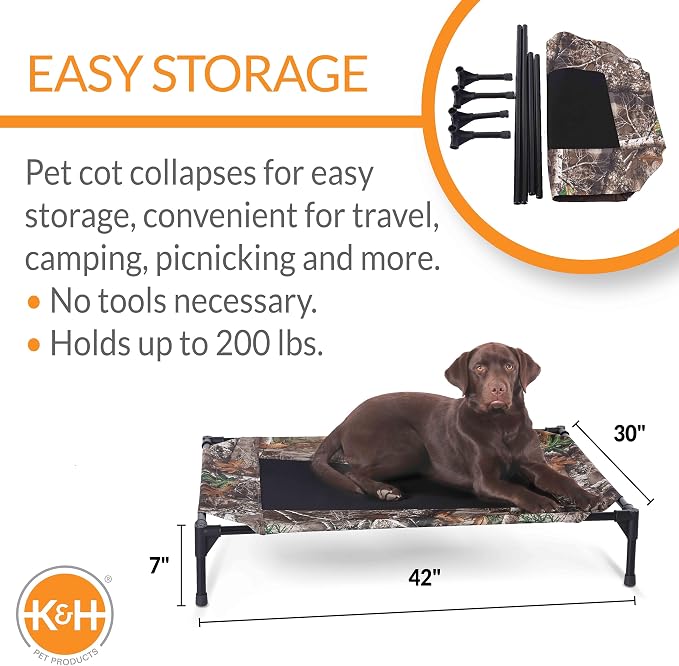 K&H Outdoor Elevated Dog Bed, Cooling Raised Dog Bed, Camo, Large 42x30in