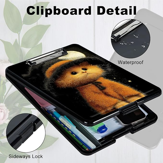 Heavy Duty Storage Clipboard, Slim Nursing Clipboard with Internal Pen Case, Portable File Organizer Case for A4 Letter Size Paper Office Medical Professionals, Black Hat Kitten