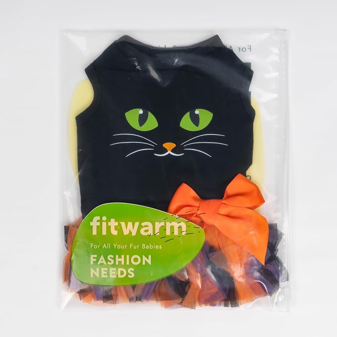 Fitwarm Halloween Cat Face Dog Dress, Funny Halloween Costumes for Small Dogs Girl, Pet Apparel, Black, Orange, Purple, Green, Large