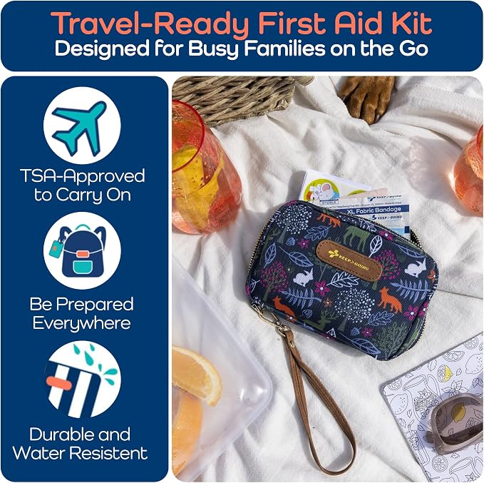KeepGoing Travel First Aid Kit for Kids, 130 Pc. TSA-Approved Travel Size | Toddler First Aid Kit, Mini First Aid Kit for Car, Home, Purse, Diaper Bag & Backpack, Latex-Free Bandages