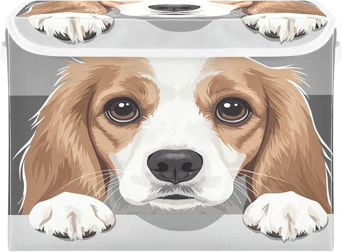 Pet Animal Drawing Fabric Storage Bins with Lid Closet Storage Basket | Foldable & Stackable, Flip Top Dust Guard, Reinforced Handles, Home & Bedroom, Clothes & Toys, Oxford Print Basket