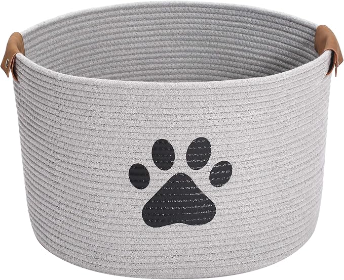 Round Dog dog toy basket storage weave Rope Storage Basket Pet/Doy Toy Box Dog Storage Basket-Gray