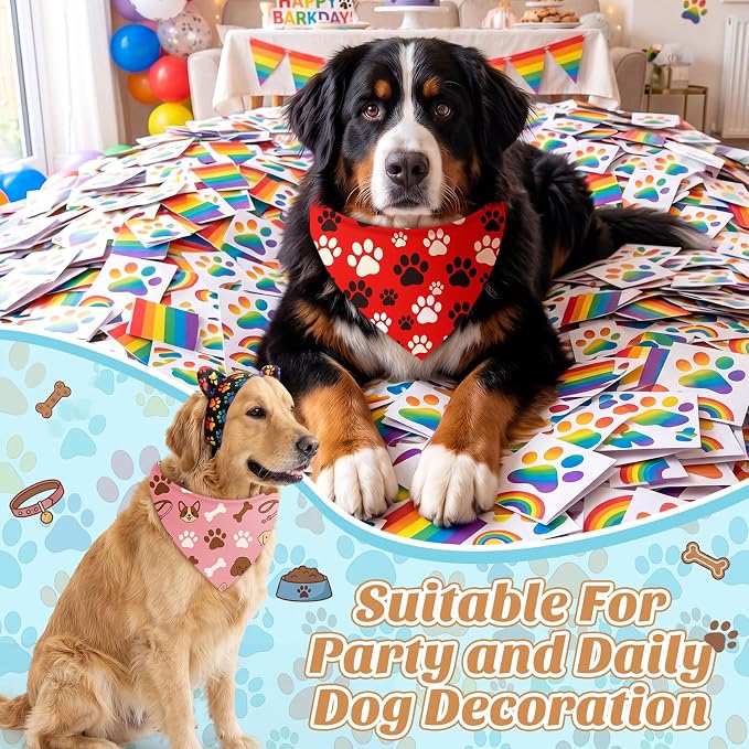 50 Pcs National Dog Day Dog Bandanas Bulk Pastel Paw Prints Pattern | Triangle Kerchief Bibs Scarf Set for Pets Birthday Party Costume Photo Props Accessories, 25 Styles, 31.5 x 21.7 x 21.7 Inch