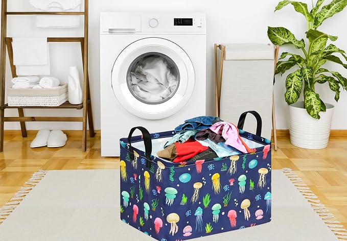 Kid Storage Basket Gift Shelf Basket Toy Storage Bin, Nursery Basket Organizer Box for With Handles for Room Deco (Colorful Jellyfish)