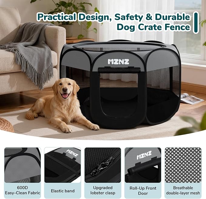 Dog Cat Small Animal Puppy Playpen Crate, Large, Dark Grey | Portable Pop Up Pet Cage Enclosure Tent Kennel Indoor Outdoor with Carrying Case, No Assembly, Camping Use