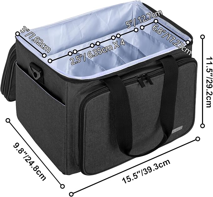 Teamoy Crochet Bag, Knitting Bag Yarn Storage Tote, Yarn Organizer, Black | Yarn Holder for Crocheting, with Inner Divider and Cover, for Yarn Skeins, Project, Knitting Needles, and Crochet Supplies