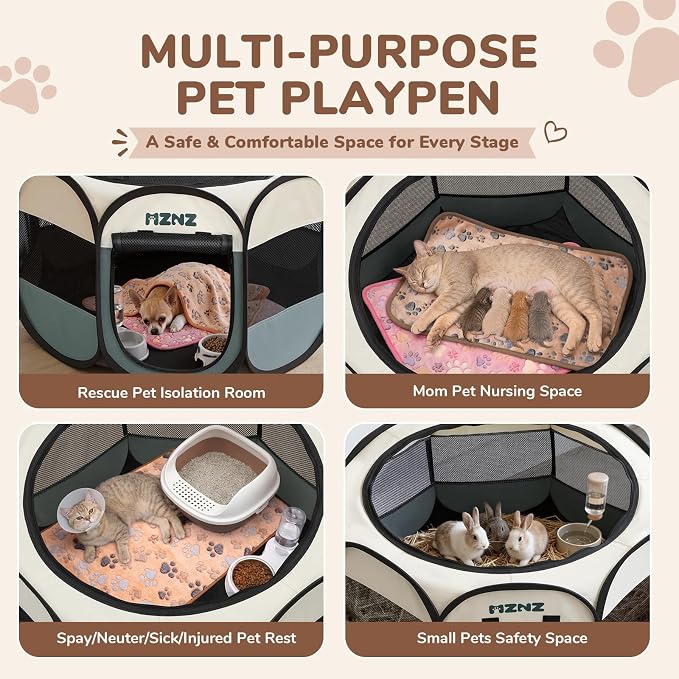 Dog Cat Small Animal Puppy Playpen Crate with 3 Blankets, Small, Grey | Portable Pop Up Pet Cage Enclosure Tent Kennel Indoor Outdoor with Carrying Case, No Assembly, Camping Use