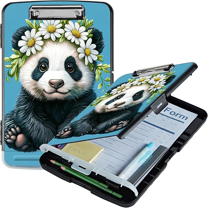 Daisy Panda A4 Clipboard with Storage Pen Holder, Clipboards Organizer Nursing Clipboard Foldable File Folder Plastic Clipboard Folio Clip Board for Office Students Classroom Doctor