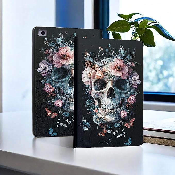 for Microsoft Surface Pro 11/10/9-13" 2024/2022 Tablet Case,Auto Wake/Sleep,Adjustable Stand Protective Cover - Skull Flower