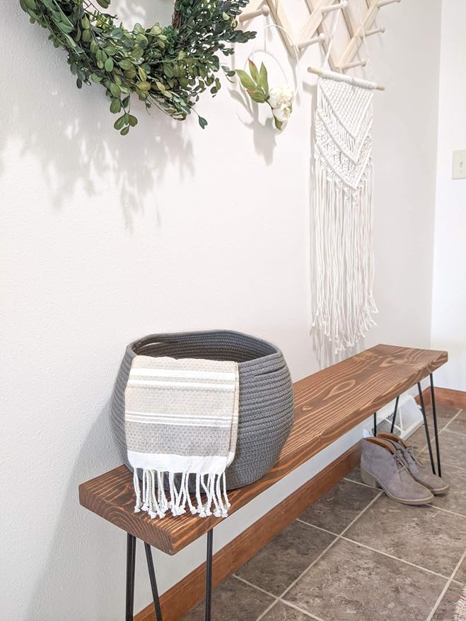 Goodpick Round Woven Rope Storage Basket for Shelves, 10" x 8.3", Grey | Decotative Small Basket for Toy Storage, Baby Gift Basket with Handles, Fits Bedroom & Nursery Décor, Plant Baskets