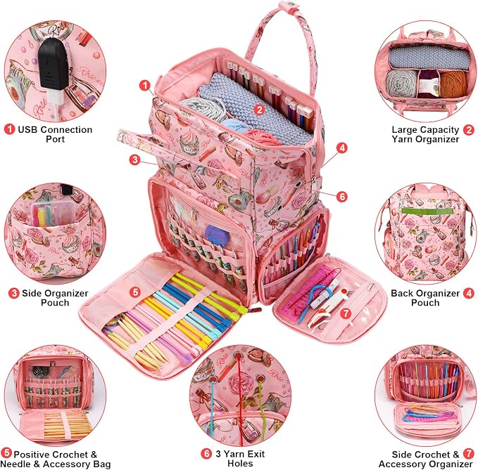 crochet bag,knitting bagBackpack and Tote Bag Storage Bag ，Large capacityYarn Storage Organizer Travel Crochet Bag Women Carrying Crochet Accessories Knitting Needles Crochet