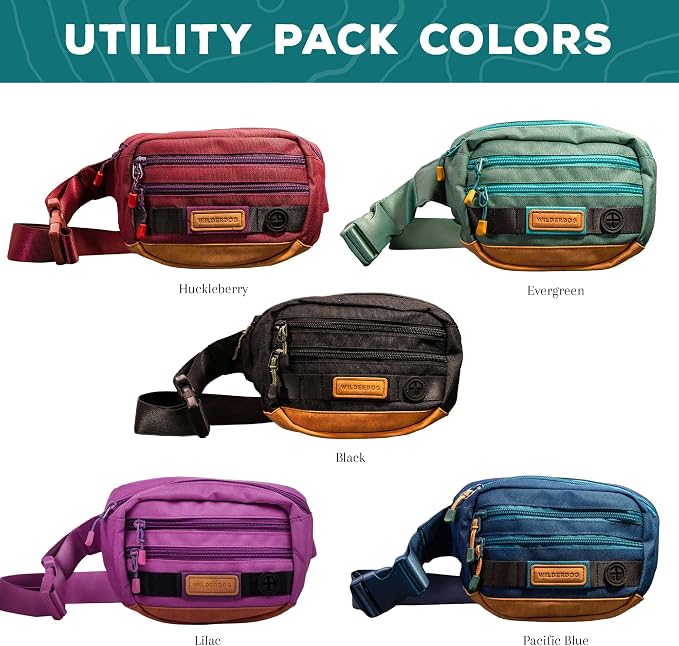 Wilderdog Utility Fanny Pack stores Treats, Balls, Keys in 3 Pockets with adjustable strap and Poop Bag dispenser (Lilac)