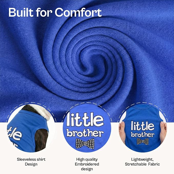 Parisian Pet Dog Shirt – 100% Cotton Shirts for Medium Dogs – Blue Sleeveless Puppy Clothes – Lightweight and Breathable Dog Apparel – Boy Little Brother Dogs Clothes - Stretchy Pet T Shirts