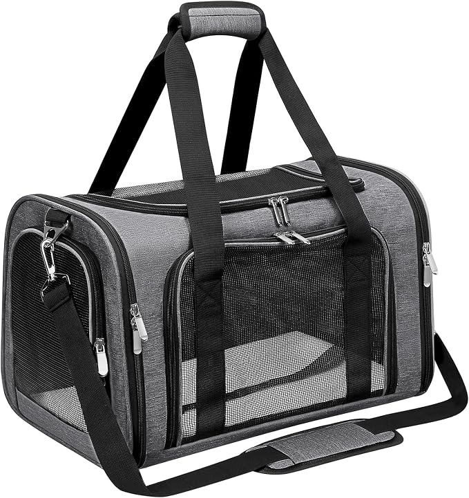 Soft-Sided Cat/Dog/Pet Carrier, Collapsible Pets Travel Carriers | For Big Cats/Small Dogs with Shoulder Strap & Removable Mat, Mesh Puppy Carry Bag,Up to 25 Lbs,TSA Airline Approved-Dark Grey