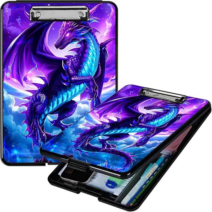 Heavy Duty Storage Clipboard, Slim Nursing Clipboard with Internal Pen Case, Portable File Organizer Case for A4 Letter Size Paper Office Medical Professionals, Galaxy Purple Dragon