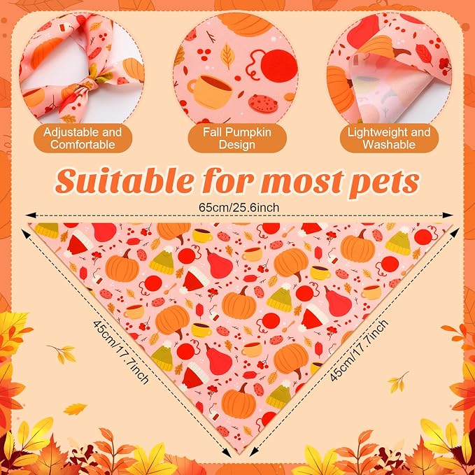 Abbylike 50 Pcs Fall Dog Bandanas Bulk, Autumn Harvest Pumpkin Pattern