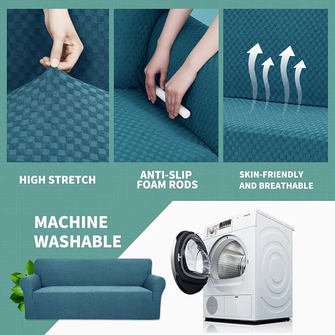 YEMYHOM Couch Cover Latest Jacquard Design High Stretch Extra Large Sofa Covers Pet Dog Cat Proof Oversized Slipcover Non Slip Magic Elastic Furniture Protector (XL Sofa, Teal)