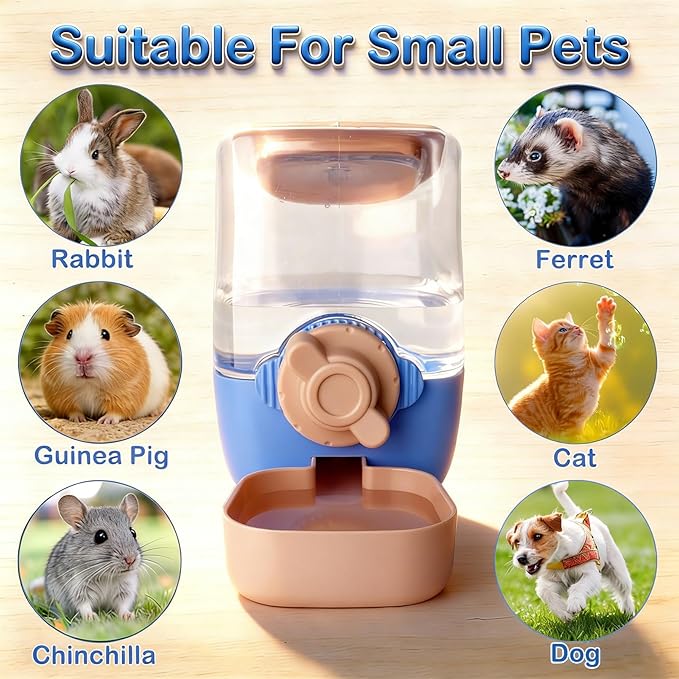 Rabbit Water Bottle, 34oz Pet Hanging Water Dispenser, Cat Water Feeder for Small Animal Ferret Guinea Pig Chinchilla Small Dog Cage Grid Spacing 1.2''-2.1'' (Blue&Pink)