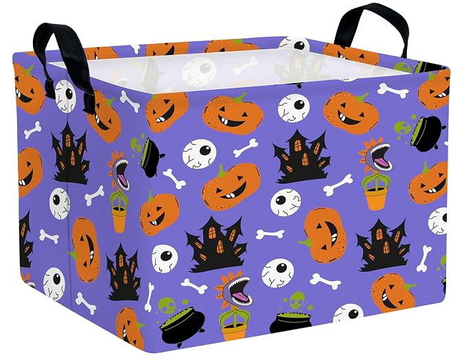 Large Halloween Themed Candy Gift Boo Basket for Kids Baby Personalized Adults Storage Bin Fall Decor(Castle Eye Pumpkin)