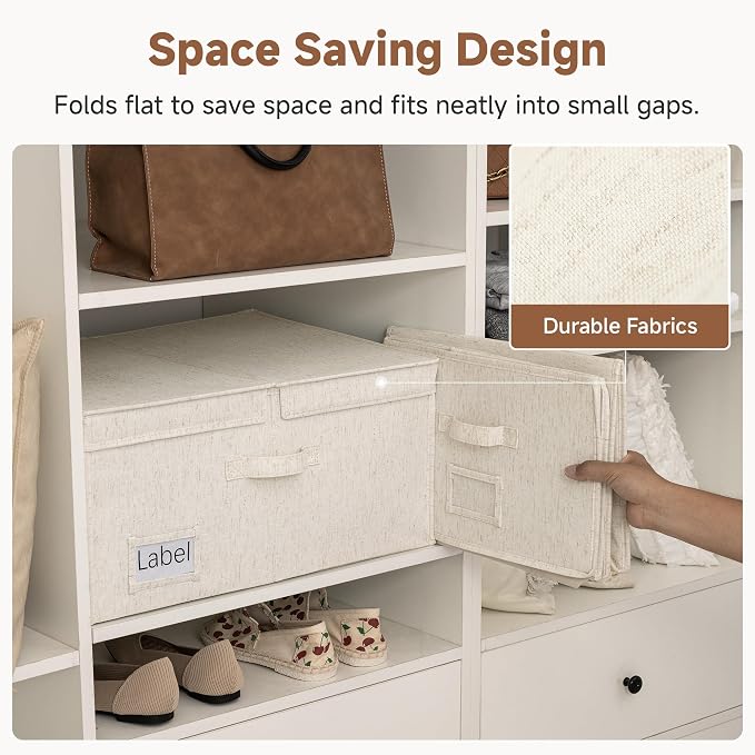 StorageWorks 55L Extra Large Fabric Storage Bins with Lid, Foldable Closet Organizer Boxes with Label and Handles, Decorative Storage Baskets for Clothing and Blankets, Natural Weave, 2-Pack