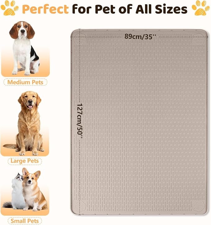 Silicone Dog Bed Mat 50"x 35" Crate Mat for Dog Cages, Khaki | Extra Large Kennel Mat with Raised Edge, Washable, Leakproof, Waterproof Dog Mat for Crate, Dog Floor Mat to Protect Floors