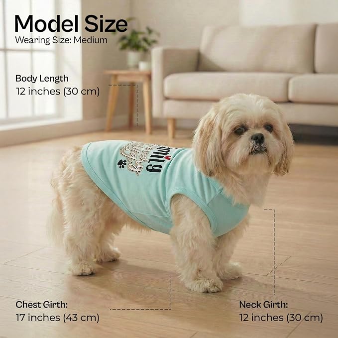 Parisian Pet Dog Shirt – 100% Cotton Shirts for Medium Dogs – Blue Sleeveless Puppy Clothes – Lightweight and Breathable Dog Apparel – Family is Everything Dogs Clothes - Stretchy Pet T Shirts