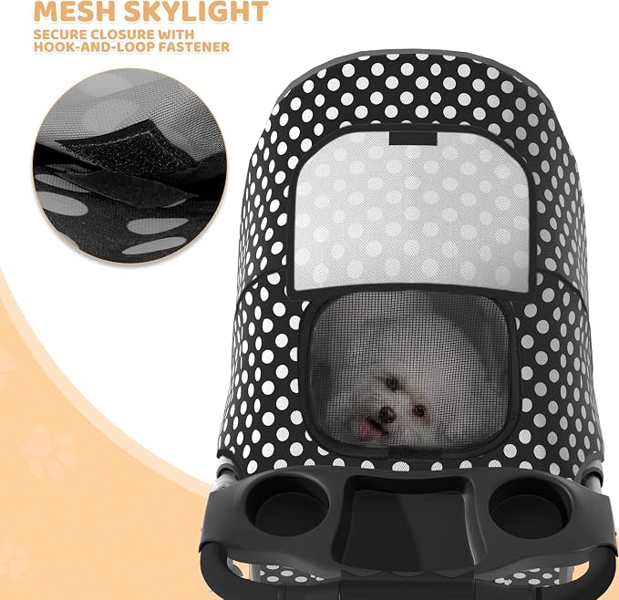 Magshion 3-Wheel Pet Stroller for Small/Medium Dogs & Cats, Up to 33lbs | Foldable Travel Jogger w/ Breathable Mesh Cover, Lightweight Design, Safety Tethers, Cup Holder & Storage Basket