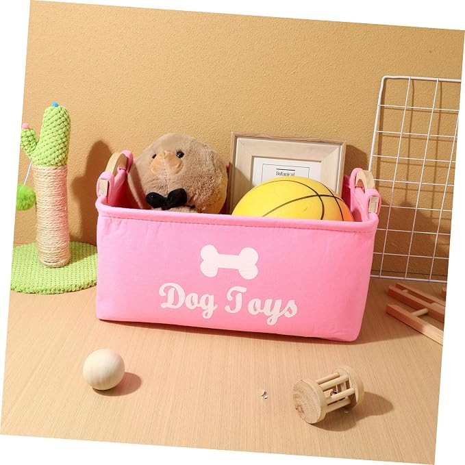 Pink Felt Dog Storage Box with Handles Large Pet Organizer Basket for Home Lightweight and Portable Bin for Dog Clothes Food Convenient Storage for Pet Owners