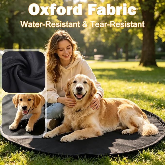 SZEE 2 in 1 Dog Toy Storage Bag and Reusable Play Pad, Washable Drawstring Pet Organizer, Pads for Indoors Dogs Play Pen, Oxford Fabric Waterproof Dog Mat for Floor, Car Trunk & Backyard, 47.24 in