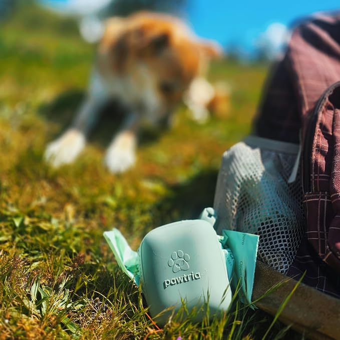 Pawtria Walk Duo: Dog Poop Bag Rolls (120) + Silicone Poop Bag Holder | 120 Compostable Dog Poop Bag Rolls with BPA-Free Silicone Poop Bag Holder for Cleaner, Easier Walks