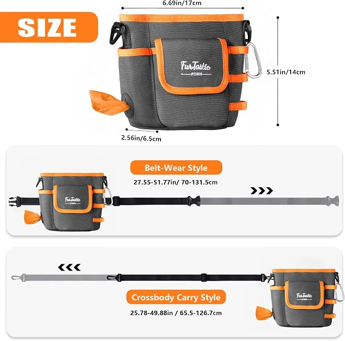 Dog Treat Pouch with Magnetic Closure for Pet Training | 3-Way Wear Treat Bag, 900D Waterproof Fabric, 4 Storage Spaces for Walking, Hiking, Agility, Training & Daily Rewards