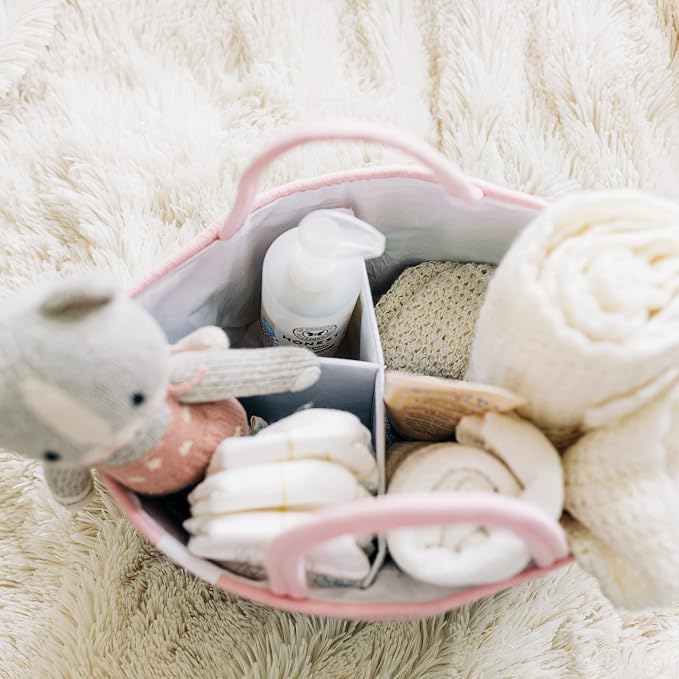 OrganiHaus Pastel Rainbow Rope Diaper Caddy Organizer, Nursery Basket | Woven handles; a toy bin, laundry bin, or newborn essentials storage; great for car, baby shower gifts, or bedroom decor