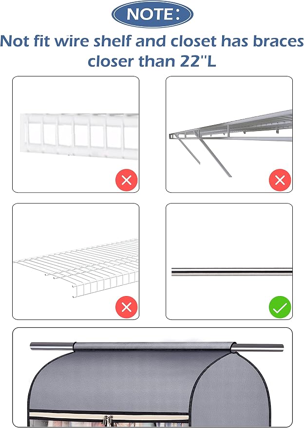 SLEEPING LAMB 43'' Garment Bags for Closet Storage with Zippers Completely Closed Wardrobe for Hanging Clothes Suits Coats Cover, 2 Packs, Grey(Hanging Rod Not Included)