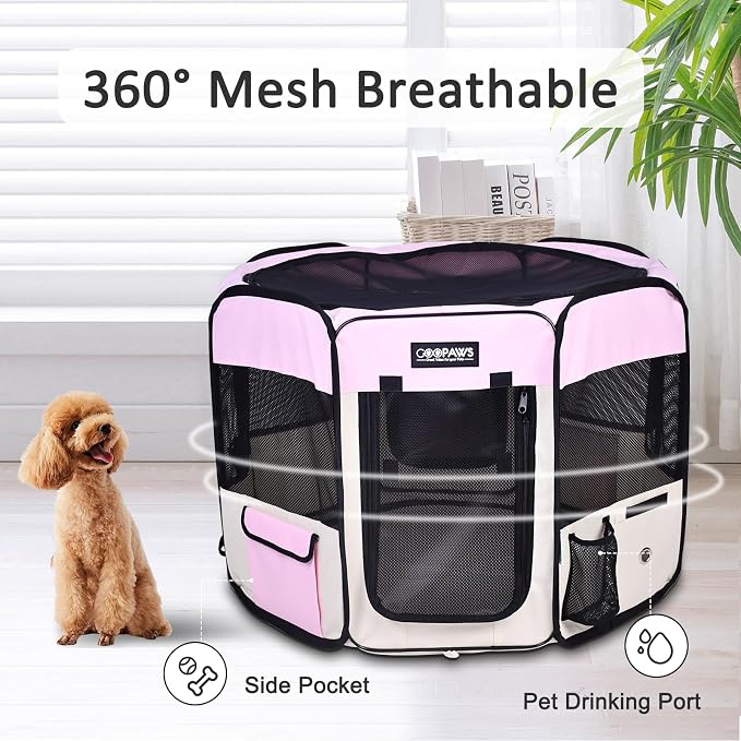 Jespet Soft Dog Playpen, Portable Pet Exercise Pen Kennel with Carry Bag | 2-Door, Easy to Fold, Ground Stakes, Zipper Locks, Large Storage Pocket, Washable Top Mesh Cover & Bottom Cover