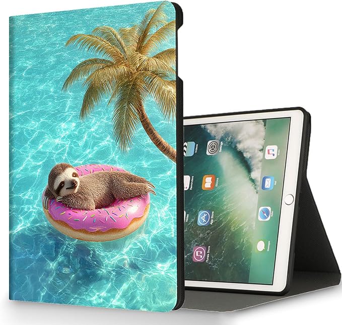 for Microsoft Surface Go 4/3/2/1-10.5" 2021 Tablet Case,Auto Wake/Sleep,Adjustable Stand Protective Cover - Cute Sloth Donut Pool
