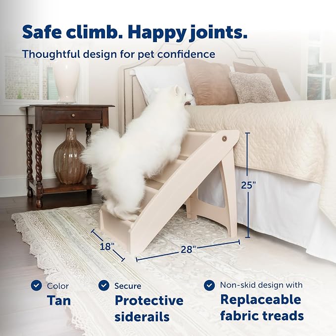 PetSafe CozyUp Folding Dog Stairs - Pet Stairs for Indoor/Outdoor at Home or Travel - Dog Steps for High Beds, Sofa with Siderails, Non-Slip Pads - Durable, Support up to 200 lbs - Extra Large, Tan | Portable & Foldable 4-Step Stairs, Non-Skid Feet, Si...