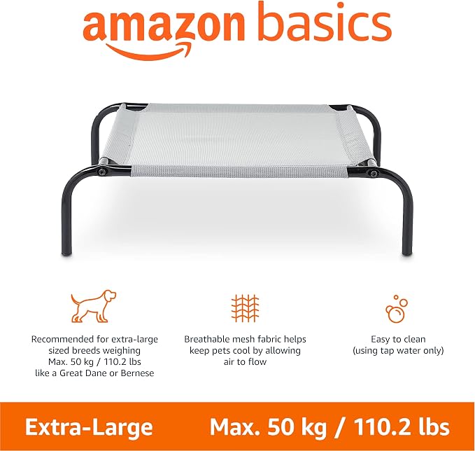 Amazon Basics Cooling Breathable Elevated Pet Bed with Metal Frame for Large Dogs, X-Large (60.1 x 37.1 x 8.9 Inches), Grey, 1 Count