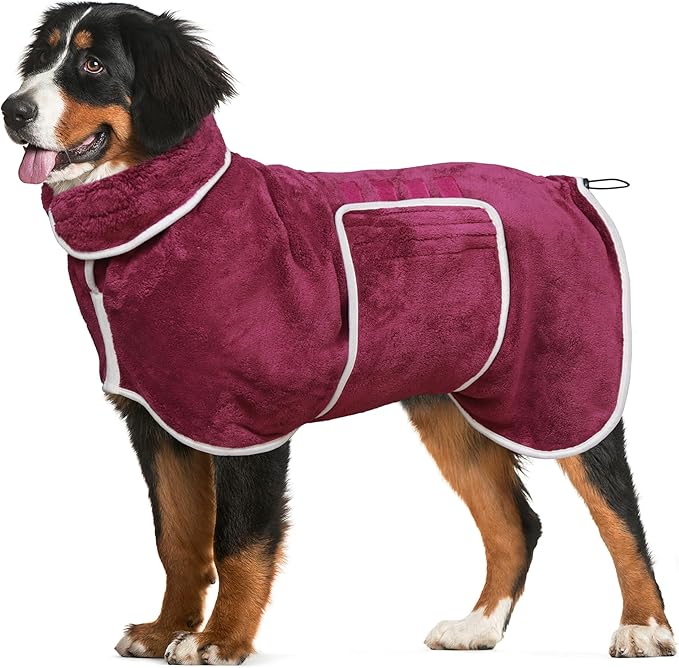 Dog Bathrobe Towel Dog Drying Coat - Super Absorbent Bath Robe for Drying Dogs Large, Soft Adjustable Collar & Belly Strap Fast Drying Coat Pet Dog Cat Bath Robe Towel (Purple, Small)
