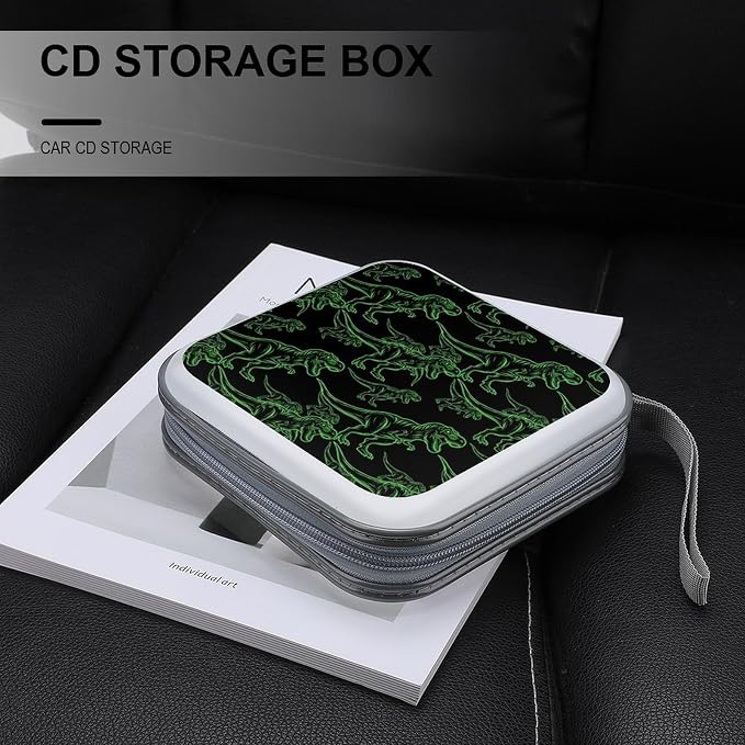 40-Disc CD/DVD Organizer Wallet Dinosaurs, Heavy-Duty Hard Plastic Binder, Portable Storage Case with Carry Strap for Car
