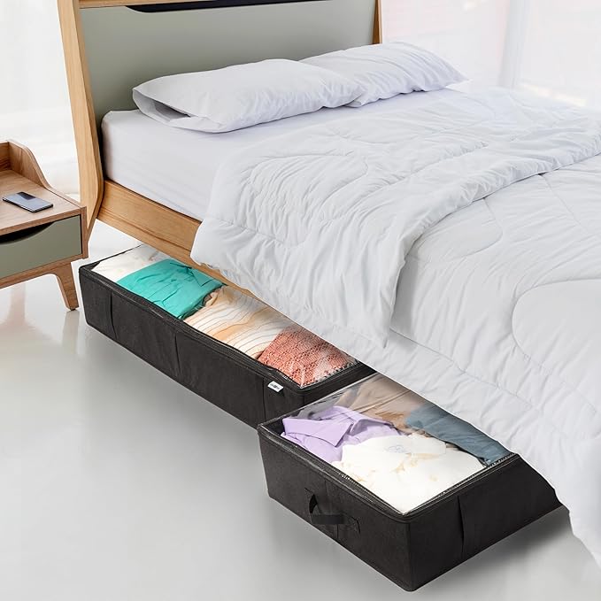 StorageExpert Under Bed Storage Containers, Closet Organizer, Black, 4 Pack | Under Bed Storage, Foldable Fabric, Large Capacity, Dustproof, Clothes Storage, Blanket Storage, Toy Organizer, Space Saving