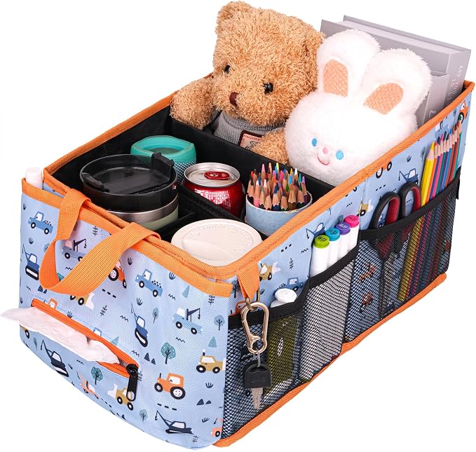 HEYSKAY Backseat Car Organizer Car Caddy Passenger Seat Organizer for Kids | Collapsible Small Car Storage, Console Front Seat Car Organizer for Truck, SUV and Minivan, Adjustable Compartment Space