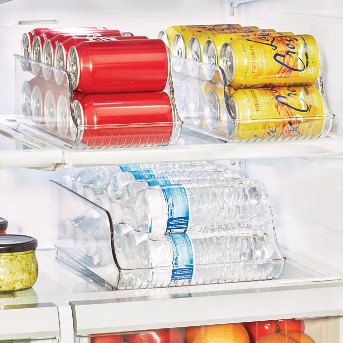 iDesign Water Bottle Organizer and Soda Can Dispenser for Refrigerator or Pantry - Set of 3 - Clear