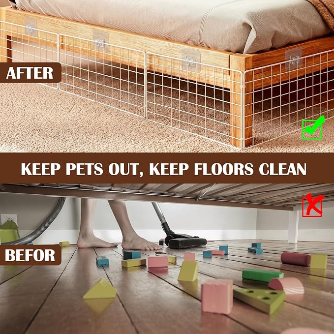 Sliner 12 Pack White Under Bed Blocker for Pets Metal Under Couch Blocker 16" L x 7.9" H Sofa Couch Barriers for Dogs Pets Cats Toys Items with 49 Accessories