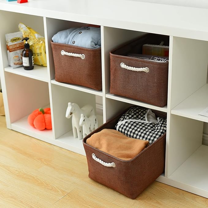 Decorative Basket Rectangular Fabric Storage Bin Organizer Basket with Handles for Clothes Storage (Brown,Large-3Pack,15.7L*11.8W*8.3H)