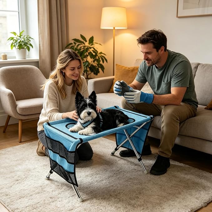 Cat Grooming Hammock Stand,with Stand 8-Hole Breathable Mesh Shower Station | Pet Grooming Hammock Stand Foldable, With Stable Stainless Steel Frame & Quick-Dry Mesh, For Trimming, Bathing, Brushing