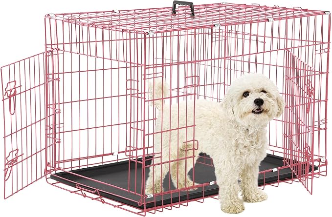 Foldable Dog Crate, 24 Inch, Pink, Portable, Easy to Clean, Safe and Secure Construction, Ideal for Travel and Indoor Use