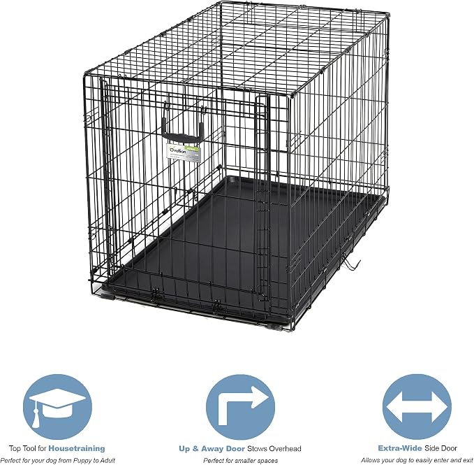 MidWest Homes for Pets Intermediate Ovation Single Door Folding Dog Crate, 36-Inches, Space-Saving Patented Up & Away Door, Leak-Proof Pan, Divider Panel, Black